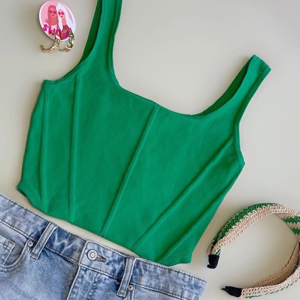 Papermoon Green Square-Neck Crop Tank